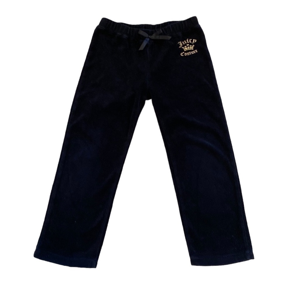 Juicy Couture Girls Black Sz 5 Gold Logo on  side Elastic Waistline Straight Leg